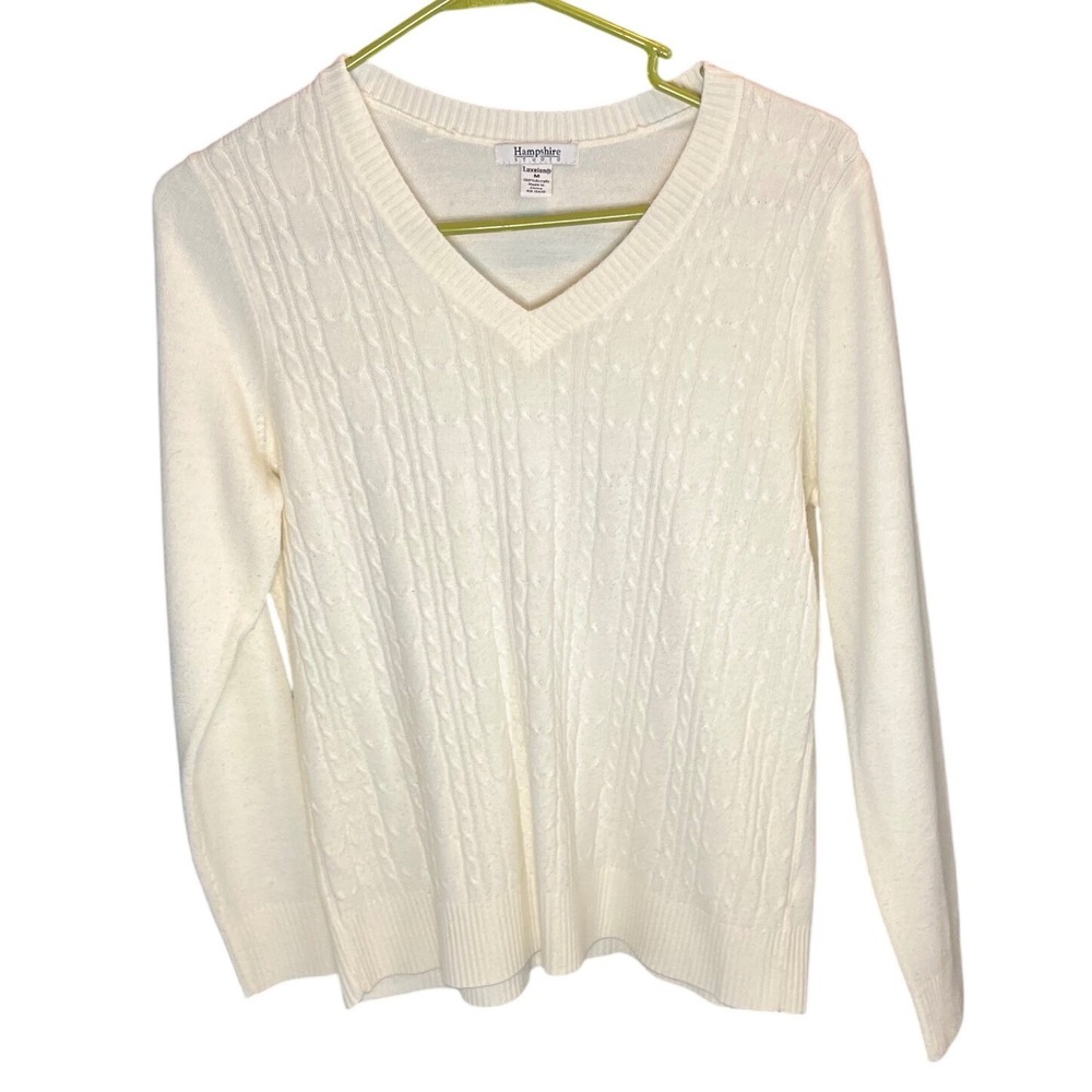 Hampshire Studio Womens Cream Cable Knit V Neck Size M